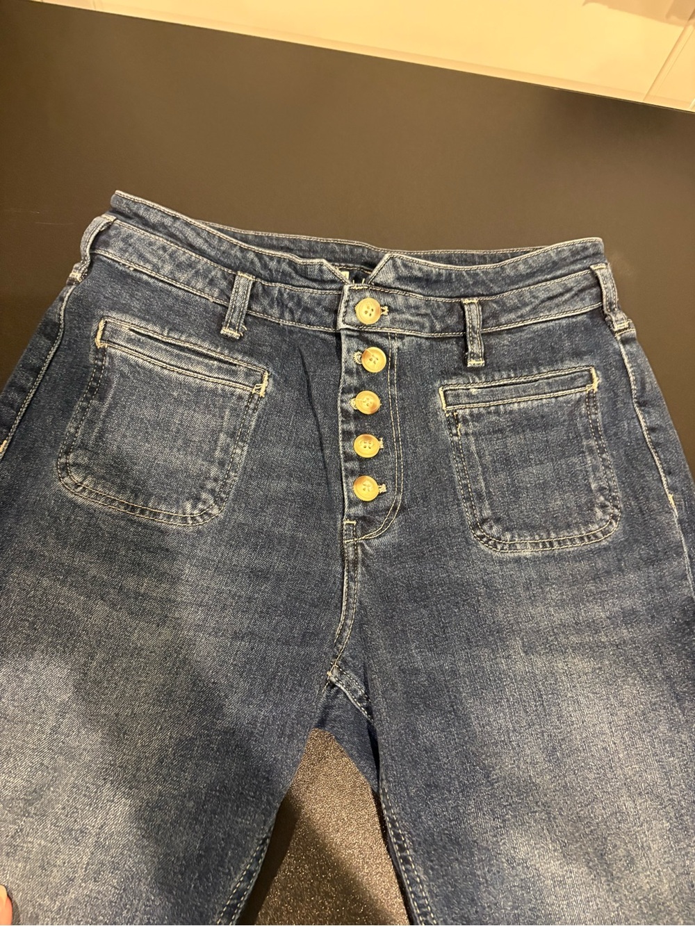 Pilcro and the Letterpress Anthropologie Dark Blue High-Rise Button-Fly Jeans - Picture 2 of 6